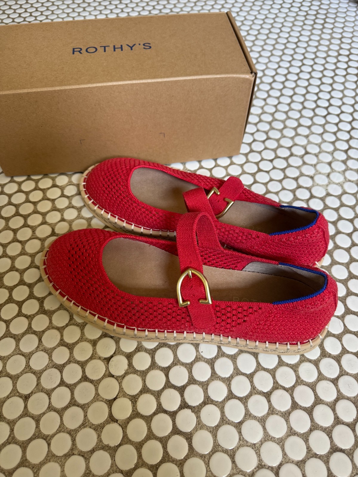 Rothy's La Alpargata Mary Jane En Rojo Caliente Con Caja Talla 9.5