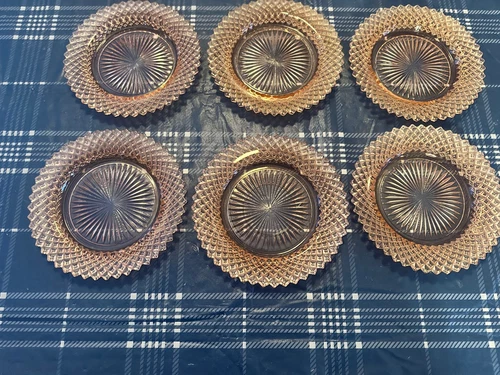 Anchor Hocking Glass Miss America Pink 6pc Vintage 5 5/8" Bread Plates 1935-1938