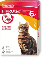 6 Pipette Beaphar Fiprotec Cat Spot Treatment Kills Fleas & Ticks CATS OVER 1KG