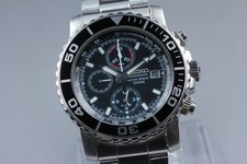 [Near MINT] Seiko 7T62-0CV0 Chronograph Alarm Black Men's Quartz Watch JAPAN