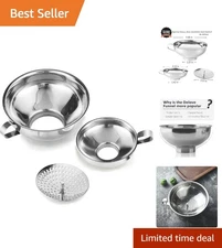 Stainless Steel Canning Funnel Set with Strainer for Efficient Food Transfer
