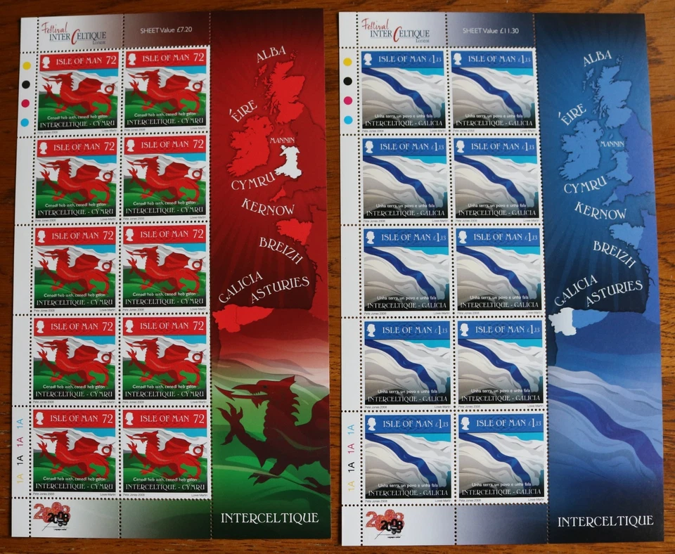 ISLA OF MAN 2008 BANDERAS INTERCELTIQUE DE PAÍSES CELTAS JUEGO DE 8 HOJAS MNH Foto 4 de 4