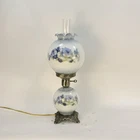 Vintage Milk Glass Hurricane Table Lamp Floral Blue Gone With The Wind