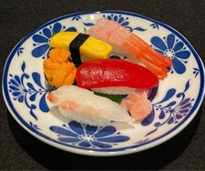 Food replica mini nigiri sushi assortment with ceramic utensils