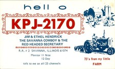 KPJ-2170 CB Radio QSL Tarjeta Sabana Illinois Granja Tractor Vacas Jim Ethel Hendrick
