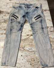 Trillnation Acid washed size 42x30 hip hop moto jeans stacked zippers distressed