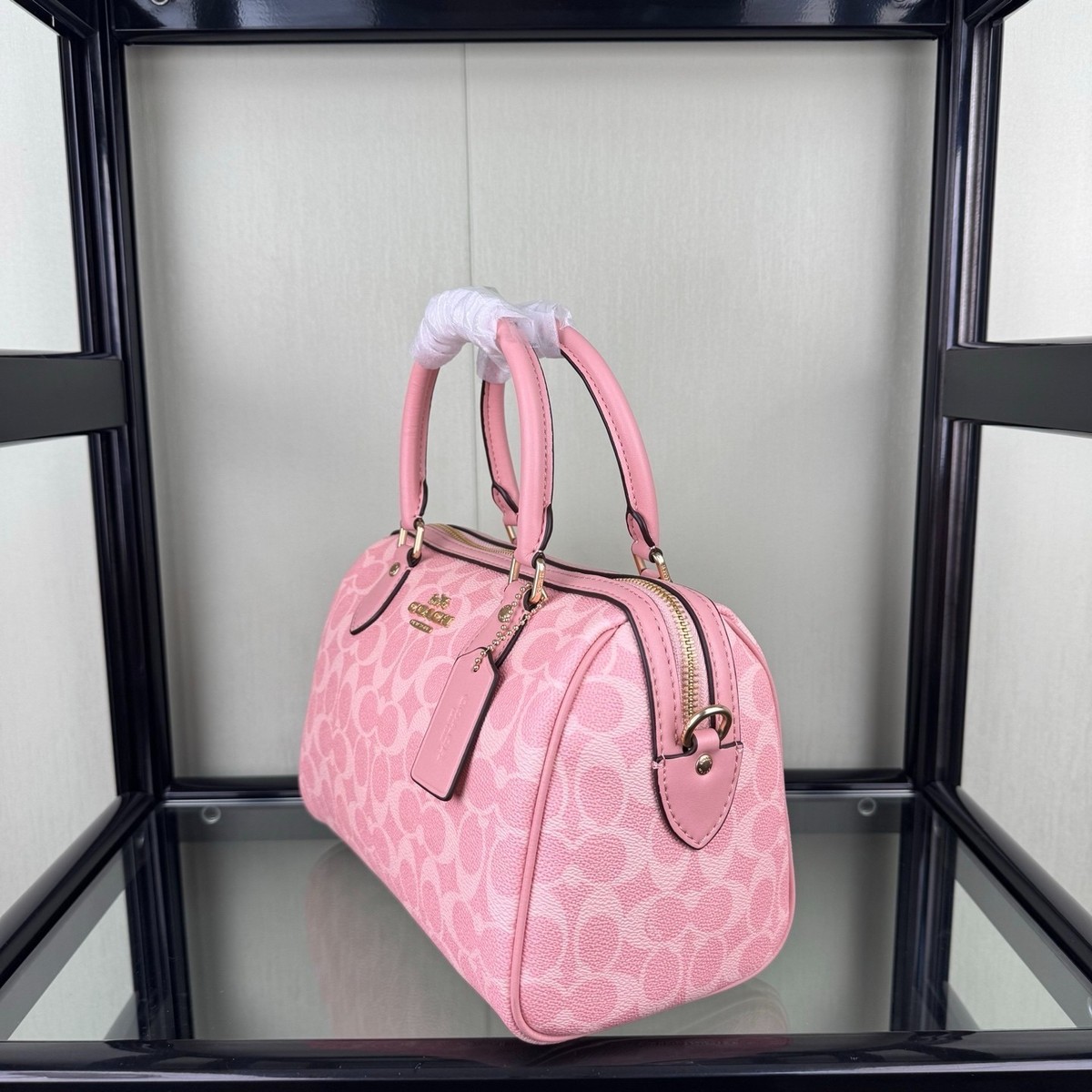 COACH CV961 Rowan Satchel Bag Signature Canvas Pink Zip closure