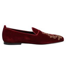 DOLCE & GABBANA Shoes Red Velvet Gold Crown Mens Loafers EU42 / US9 RRP 1500usd