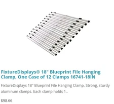 FixtureDisplays 18" Blueprint File Hanging Clamps 16741-18IN' B079M91JTP 12 Pack