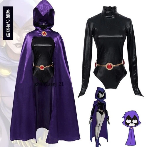 Teen Titans Raven Cosplay Costume Bodysuit Cloak Jumpsuits Halloween costume UK# - Picture 70 of 79