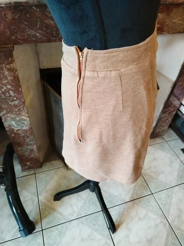 Mini jupe beige coton vintage français années 60 pin up miniskirt S/36 - Photo 2/4