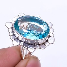 London Blue Topaz Designer Handmade 925 Sterling Silver Ring S.8 R 9413 214 67