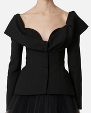 Carolina Herrera Women's Black Structured Drape Jacket Size 10
