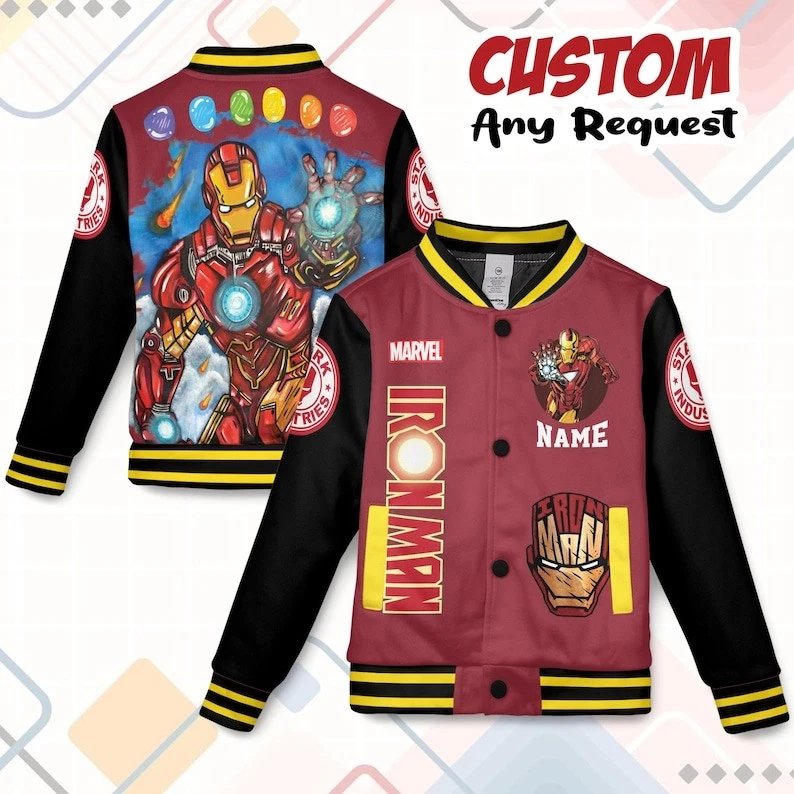 Custom Name Iron Man Superhero Gift For Him Birthday Valentine Baseball Jacket