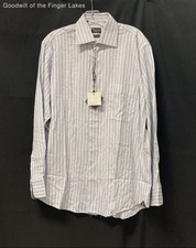 Galliani Blue White Brown Striped Long-Sleeve Shirt Size 16 / 41 W/ Tag