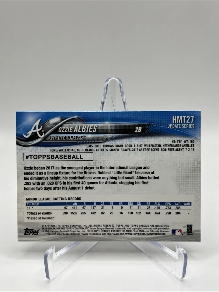 2018 Topps Chrome Update - #HMT27 Ozzie Albies RC Braves - Image 2 of 2