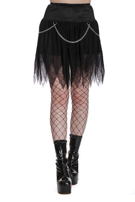 Banned Alternative Minirock Desdemona Gothic Chain Skirt Spinnenetz Tüll Ketten