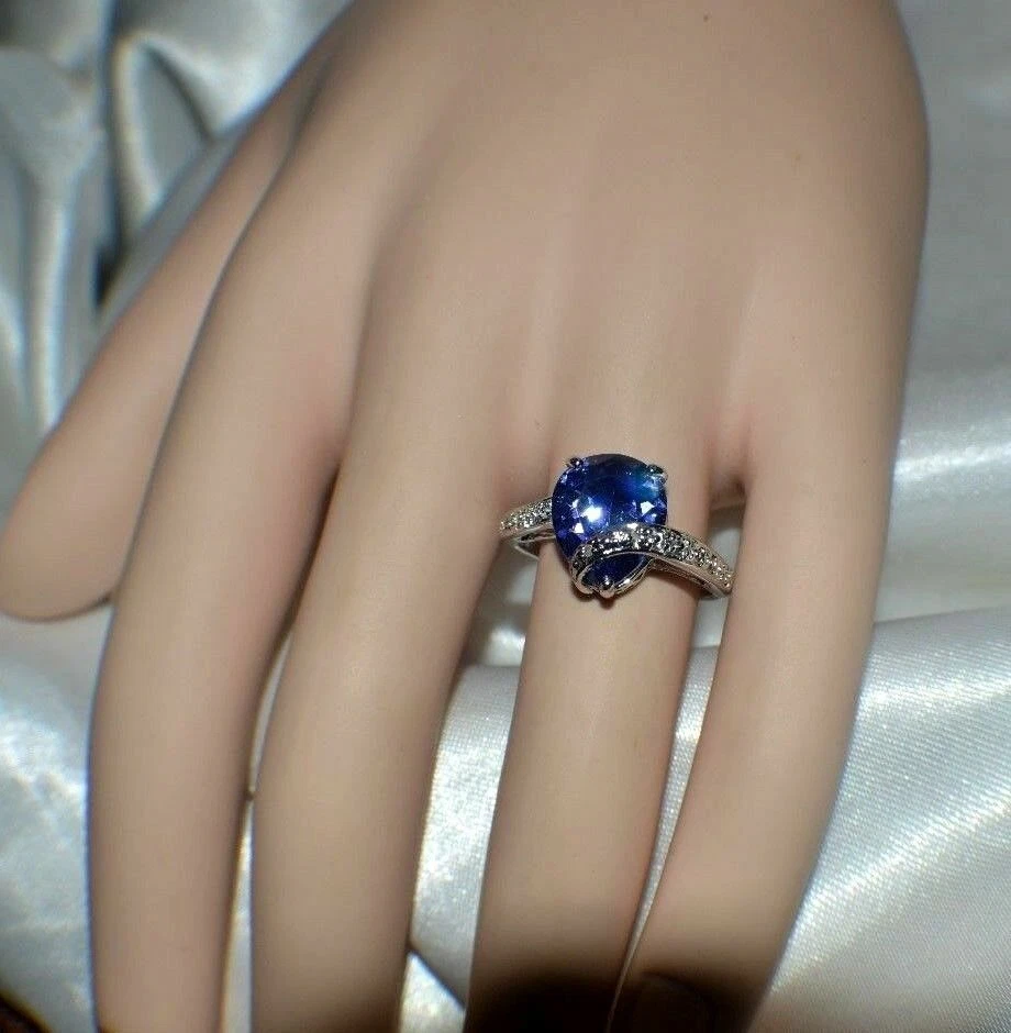 ANILLO CÓCTEL 6 CT 10X12MM PREMIUM AAA TANZANITA ORO BLANCO RELLENO TALLA 8. Foto 4 de 4