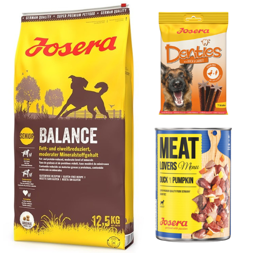 12,5 kg JOSERA Balance ältere weniger aktive Hunde + Denties Ente & Dose Ente - Bild 1 von 4