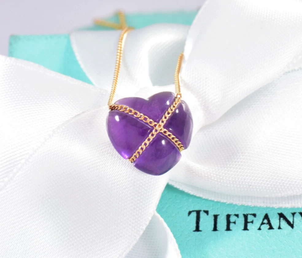 Tiffany Co 18K Gold Amethyst Heart Pendant 18