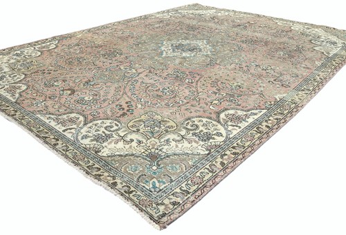 Floral Medallion Antique Oriental Rug Muted Brown Distressed Carpet 7'5X10'5 ft - Picture 3 of 12