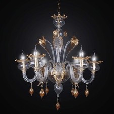 LAMPADARIO MURANO ORIGINALE A 6 LUCI BGA 2428/6 CLASSICO TRASPARENTE E ORO