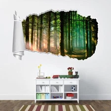 Majestic Forest Trees 3D Torn Hole Ripped Wall Sticker Decal Art Mural WT57