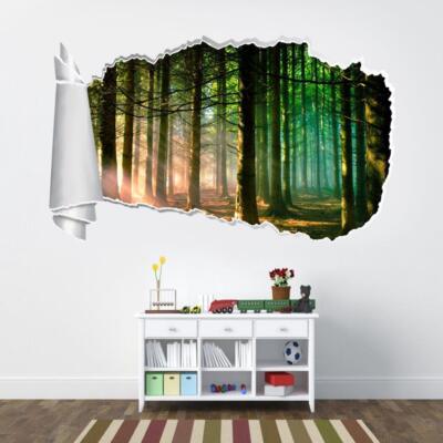 Tree Rippened Sticker Majestic Forest Trees 3D Torn Hole Ripped Wall Sticker Decal Art Mural ...