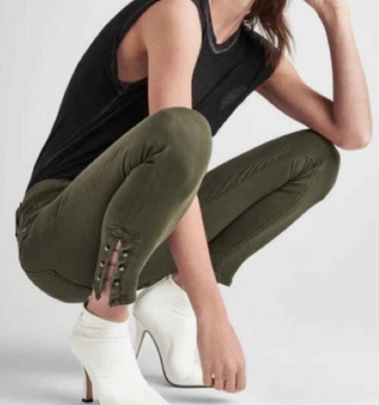 Hudson Nico Super Skinny Jeans Pierced Crop in Washed Army Green Size 28