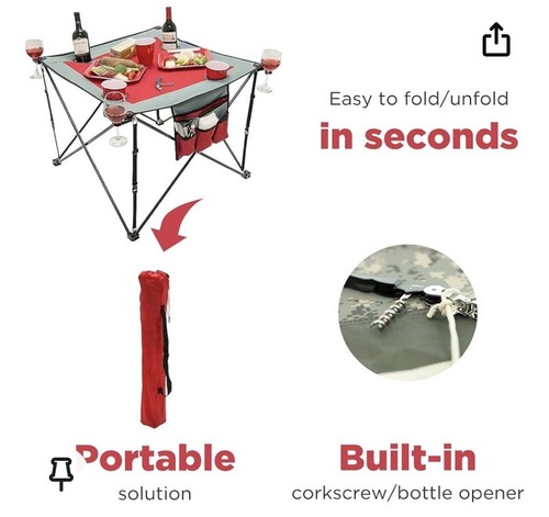 Portable Outdoor Camping Table with Wine Glass Holders - Red - Picture 7 of 10