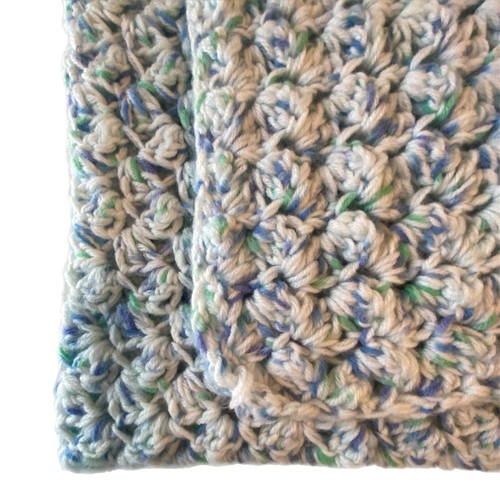 Blue/White (with Specks of Green) Hand Crocheted Afghan Throw Lap Blanket - Picture 3 of 5