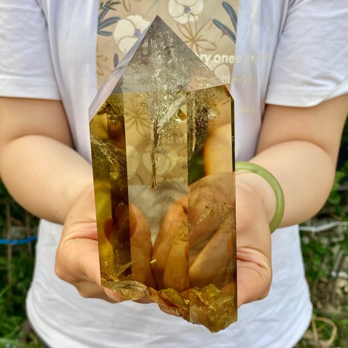 2.13LB Natural Clear Yellow Crystal Obelisk Quartz Energy Tower Point Reiki Heal - 第 13/14 張圖片