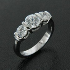 Three-Stone Wedding Ring 1.56Ct Round Cut Simulated Diamond 925 Sterling Silver