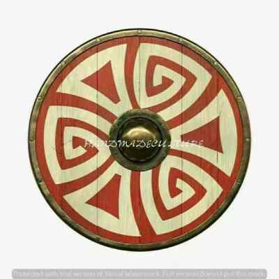 Beautiful Pattern Viking Wooden Shield 24'' Battle Ready Home Decor Round Shield