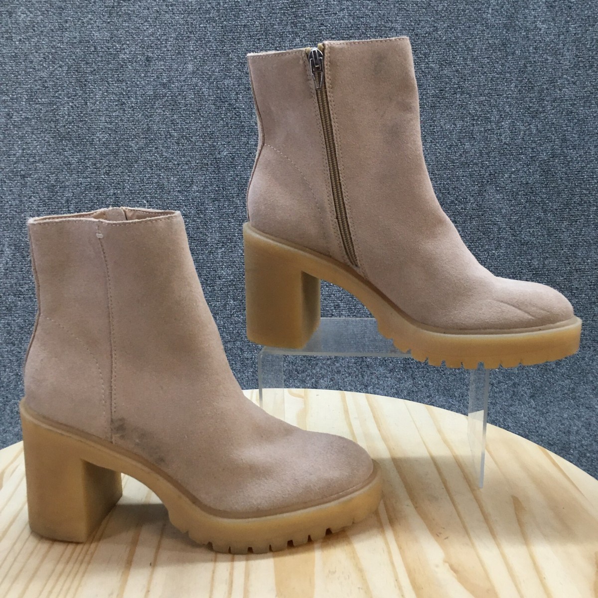 Dolce Vita Boots Womens Juliet Ankle Booties Beige Suede Side Zip Heeled - Main Image