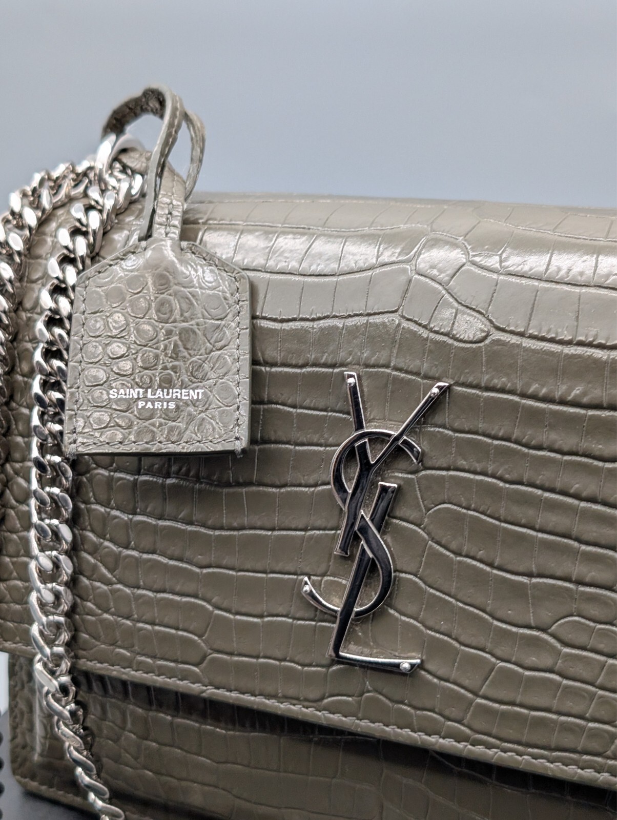 Borsa a tracolla YSL Saint Laurent Medium in rilievo coccodrillo monogramma #...