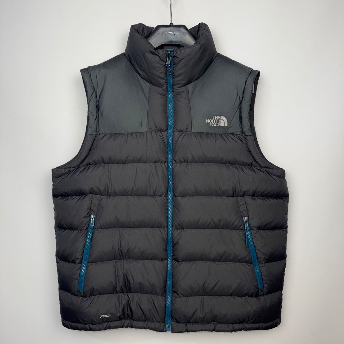 THE NORTH FACE MASSIF VEST 700 GRAY BLUE TNF PUFFER DOWN GILET sz L MEN