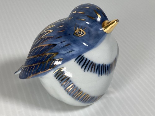 Porcelain Decorative Bird Figurines Blue, White & Gold Chipped Wing