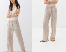 ZARA Linen Trousers With Pockets Wide Leg Flowing Long Culottes Pants 7711/311 M