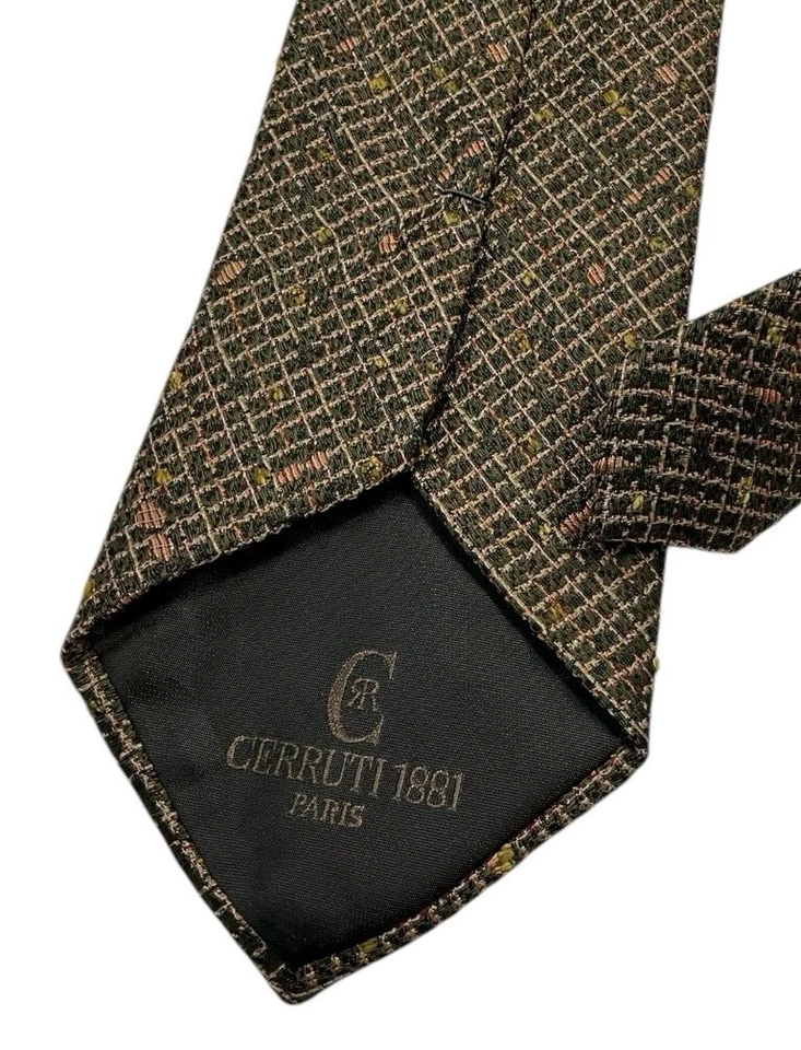 Corbata CERRUTI 1881 Verde/Rojo Tartán Lunares Mezcla Seda LUJO FRANCIA Foto 4 de 4