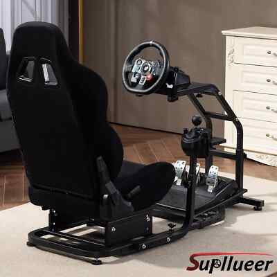 Supllueer Racing Simulator Cockpit mit Sitz fit Logitech G29 G923 Thrustmaster