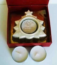 New in BOX LENOX YULETIDE GLOWLITES TREE TEA LIGHT w/ 3 TEALITE CANDLES