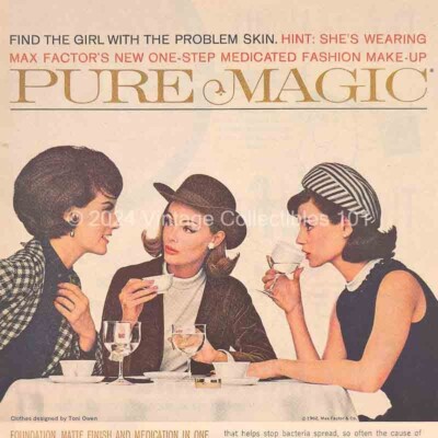 1962 Max Factor Pure Magic Medicated Foundation makeup art photo decor print ad