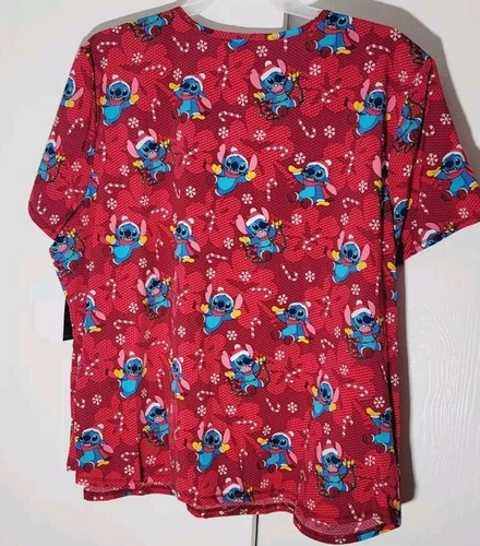 Disney Women’s Scrub Top Stitch Santa Hat Christmas Size 3XL NEW - Picture 2 of 5