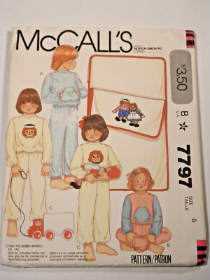 Mc-7797 Raggedy Ann Pajama Sleeping Bag Sewing Pattern McCall's Size 6 Complete