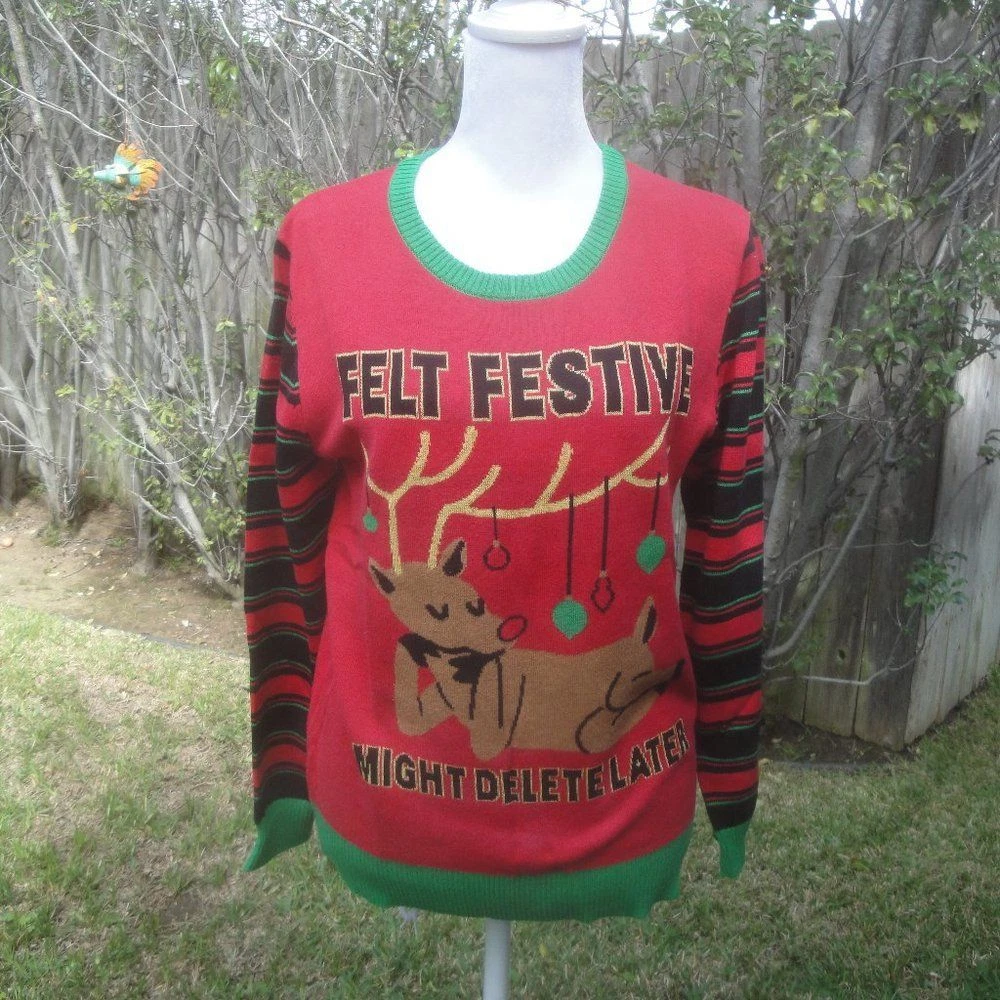 Christmas Holiday Red Reindeer Festive Sweater Mighty Fine Medium