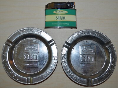 Vintage Salem Menthol Fresh Cigarette Lighter & Tin Ashtrays