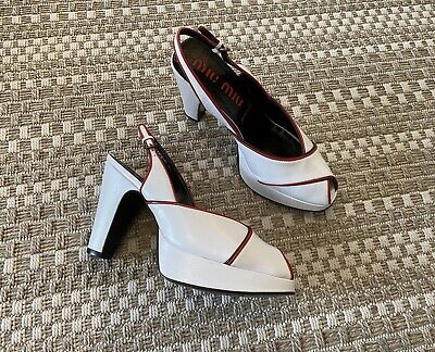 vintage Prada MIU MIU White Leather Platform Slingback High vintage Prada MIU MIU White Leather Platform Slingback High