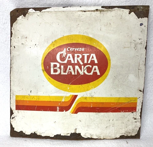 VINTAGE CARTA BLANCA BEER SIGN,CERVEZA,ENAMEL ON STEEL,20"x20",BAR DECOR,GIFT :)