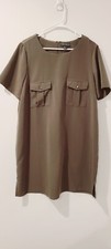 Forever 21 Plus Pocket Shift Dress In Olive Green Sz 1X